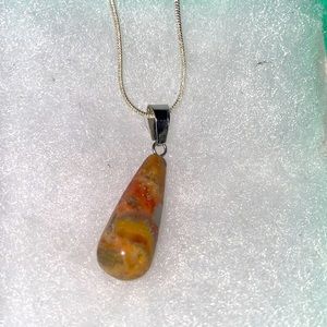 Boho hippie agate natural crystal silver necklace